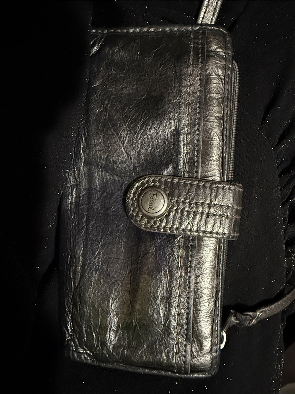 Fossil Black Leather Wristlet Wallet with Snap Strap